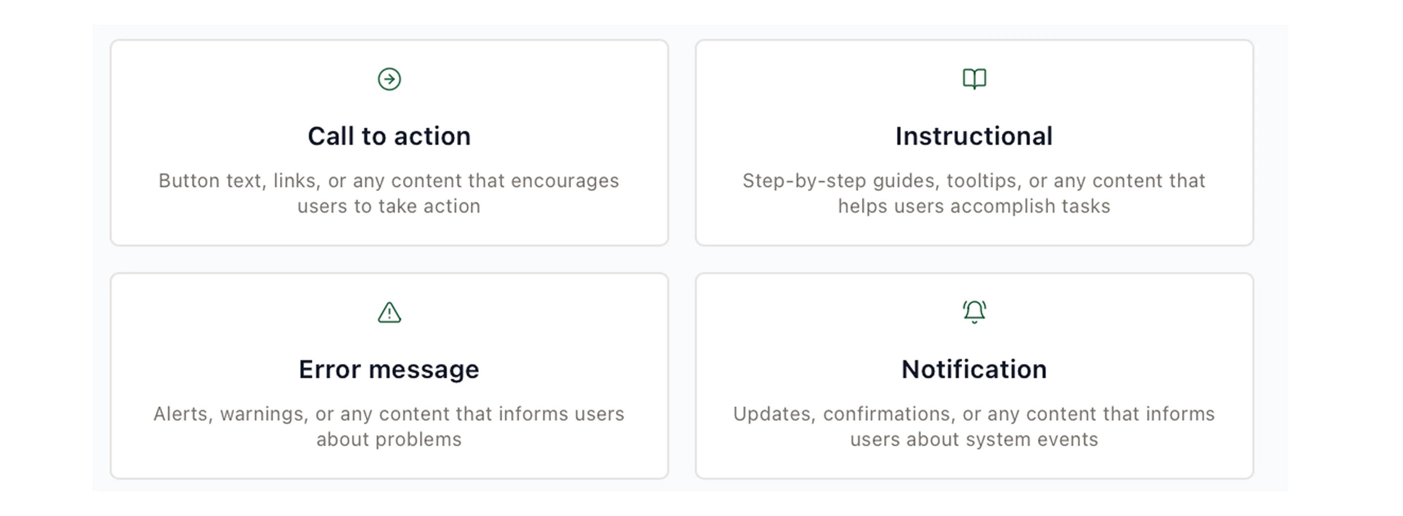 Choosing a content type — CTA, error message, instructional content or email subject line